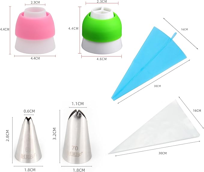 27 Pieces Small Stainless Steel Russian Flower Icing Tips Kit,12 Russian Tips, 2 Small Leaf Flower Piping Tips,2 Plastic Couplers,10 Disposable Pastry Bags,1 Reusable Piping Bag for Cake Decorations