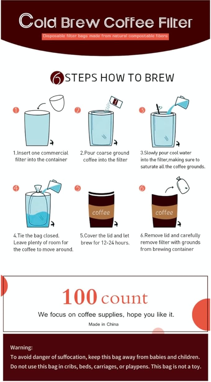 100 Pack Commercial Cold Brew Coffee Filters - 20''x 20'' Cold Brew System Filter Bags Disposable Brewing Bags Commercial Coffee Filters Fits 5 Gallon Buckets Coffee Shop Restaurants