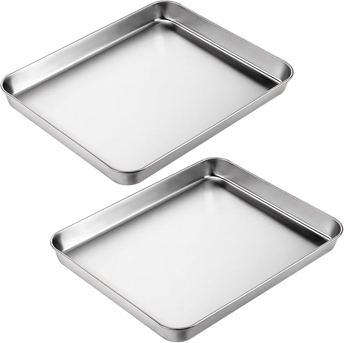 2Pcs Toaster Oven Pans for Baking, 9x11 Baking Sheets Cookie Sheet Stainless Steel Small Replacement Trays for Toaster by Unknown