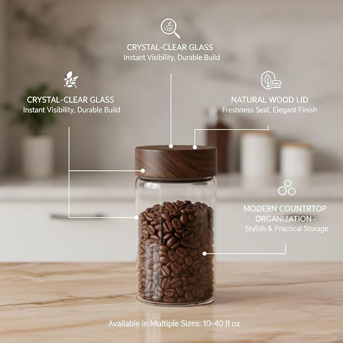 Clear Glass Storage Jar with Acacia Wood Lid - Kitchen Canister for Pantry Organization, Countertop Display, and Dry Food Storage - Image 5