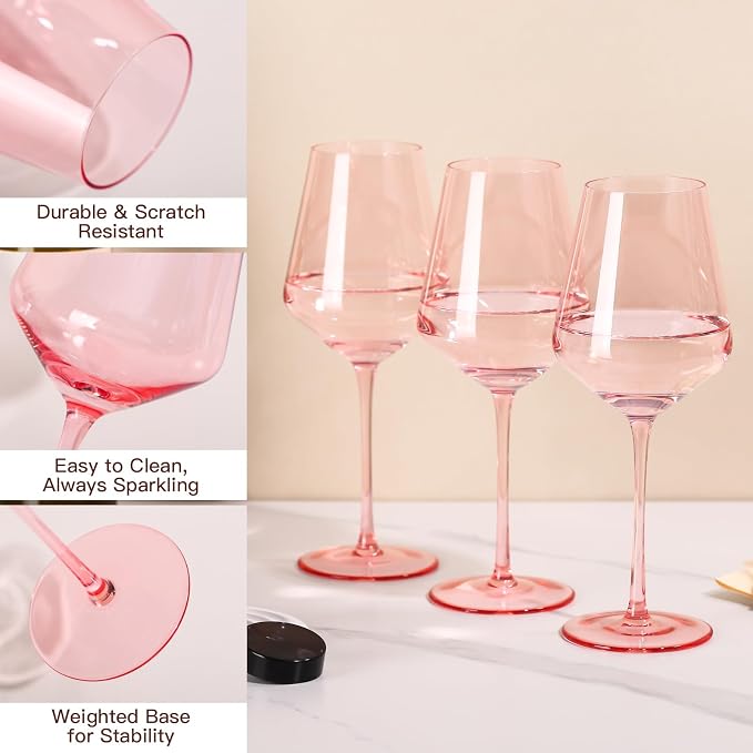 Pink Wine Glasses Set of 6, Handblown Colored Wine Glasse,Pink Coloful Glassware,17OZ for Red or White Wine,Wedding Gift, Anniversary, Christmas, Mothers Day Gifts,Gifts for My Wife - Image 3