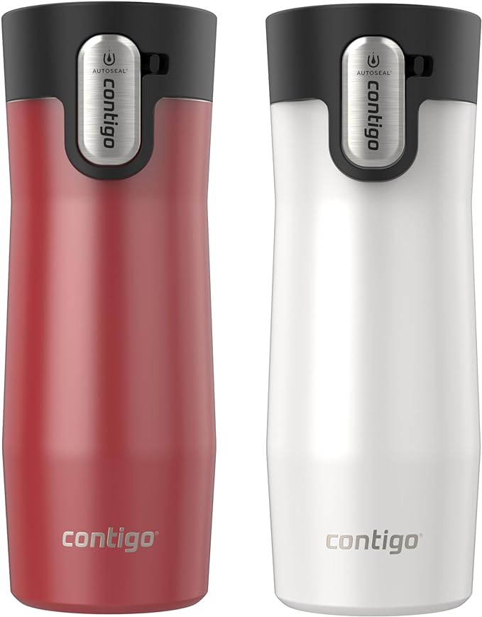 Contigo AUTOSEAL West Loop Vacuum-Insulated Stainless Steel Travel Mug with Easy-Clean Lid 16 oz 2-Pack Goji Berry Frosted Pearl Salt Frosted Pearl by Unknown
