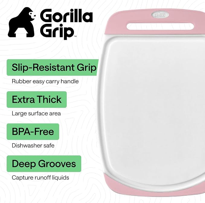 GORILLA GRIP BPA-Free Reversible Kitchen Cutting Board Set of 3, US Designed, Nonporous, Juice Grooves Catch Liquid, Slip Resistant Border, Dishwasher Safe, Durable Large Food Chopping Boards, Pink - Image 2