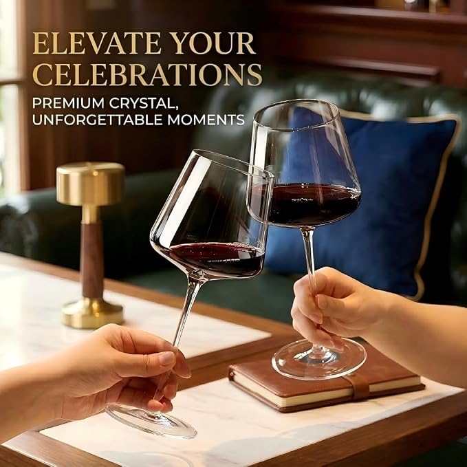 Physkoa 18OZ Red Wine Glasses Set of 4-LeadFree Crystal Wine Glass with Tall Long Stem【Hand Blown Italian Style】 Stemmed Square Wine Glasses Gifts for Home Party - Image 3