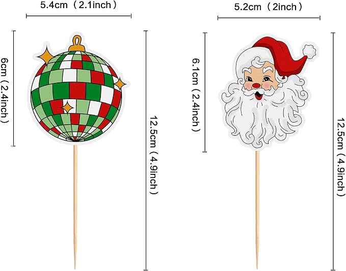 24PCS Christmas Cupcake Toppers- Santa Claus、Disco Ball、Picks Merry Christmas Theme Holiday Baby Shower Birthday Party Cake Decorations Supplies - Image 7