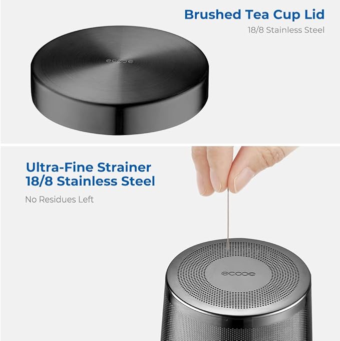 ecooe 16.9oz Glass Tea Cup with Infuser and Lid Clear Glass Tea Cup with Removable Stainless Steel Infuser & Lid, 500ml Teacup for Loose Leaf Tea, Tea Maker Gift for Birthday (Black Strainer)