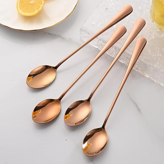 7.5 Inches Long Handle Coffee Stirring Spoons,Set Of 8 Rose Gold Iced Tea Spoon,Copper Stainless Steel Ice Cream Spoons,Sundae Spoon - Image 7