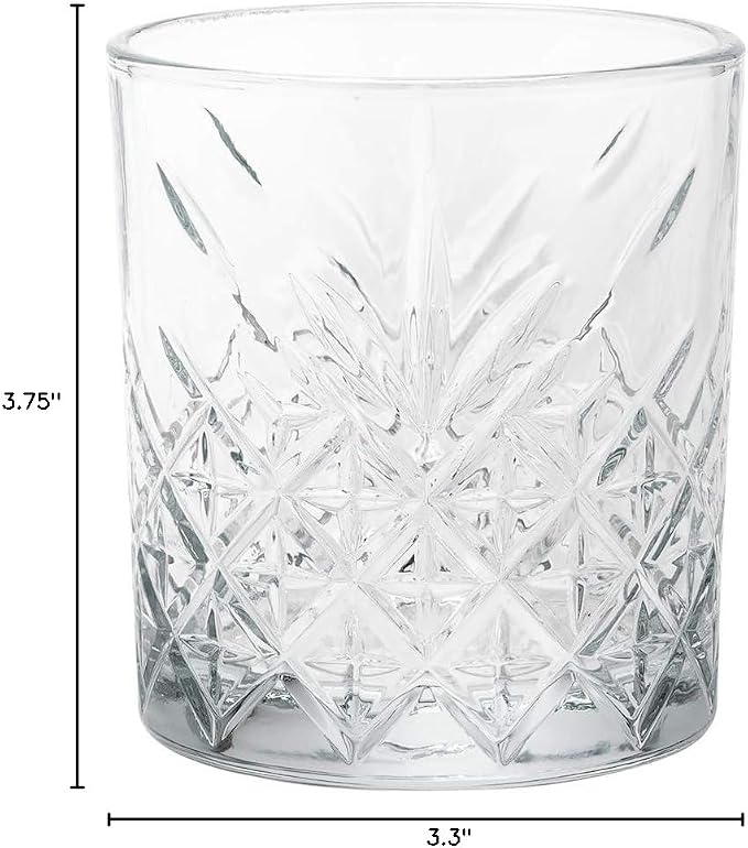 Restaurantware Timeless 12 Ounce Old Fashioned Glasses Set of 6 Etched Whiskey Glasses - Dishwasher-Safe Chip-Resistant Clear Glass Old Fashioned Glassware Lead-Free For Cocktails Or Beverages - Image 4