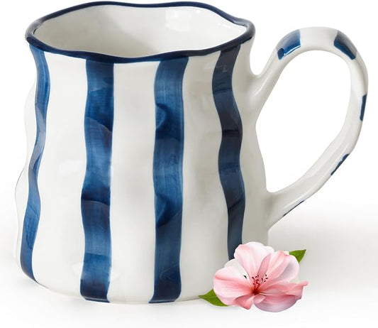 Ceramic Coffee Mug,14 oz Large Mug,Cute Coffee Mug, Ceramic Mug,Hand-Painted Coffee Cup (Blue) by MithrgrousLife