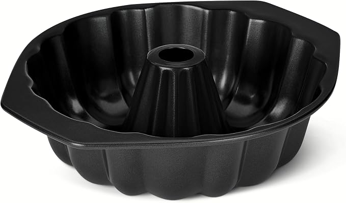 Amazon Basics Nonstick Carbon Steel Fluted Cake Pan, Dishwasher and Oven-Safe, 10 inch, Black by AmazonBasics