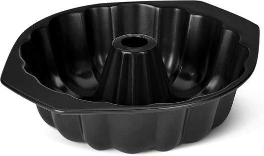 Amazon Basics Nonstick Carbon Steel Fluted Cake Pan, Dishwasher and Oven-Safe, 10 inch, Black by AmazonBasics
