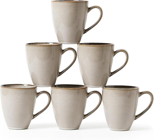 MONITO 17 OZ Coffee Mugs Set of 6, Large Ceramic Blue Coffee Mugs Set with handle for Tea/Latte/Milk/Cocoa, Funny Tea Cups for Office and Home, Engagement Gifts. (Gray-yellow) by MONITO