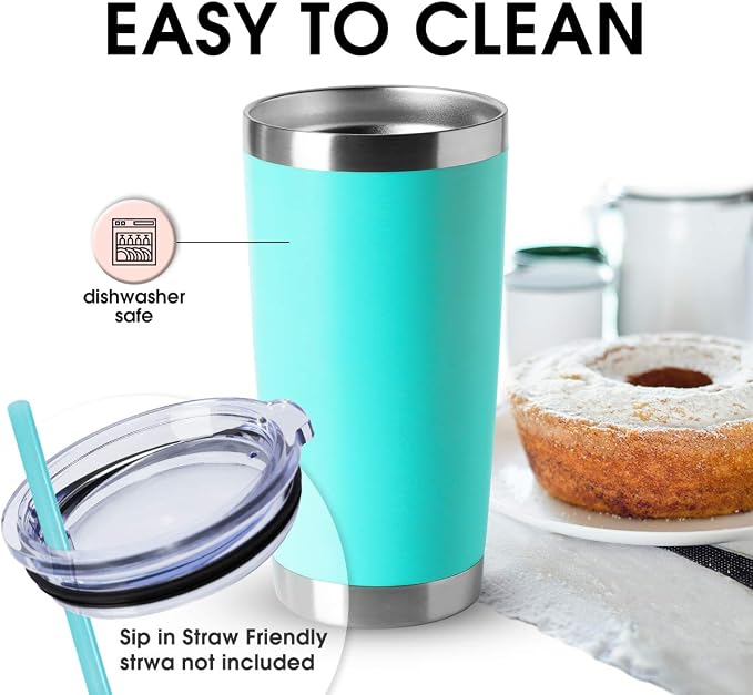 HASLE OUTFITTERS 20oz Tumblers Bulk Stainless Steel Cup with Lid Double Wall Vacuum Insulated Coffee Mug for Cold & Hot Drinks 8 Pack, Light Blue - Image 3