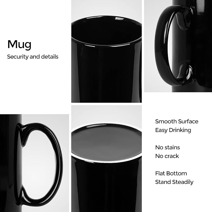 Large Coffee Mugs, 22 OZ(650ml) Extra Coffee Mug Set of 2, Smooth Ceramic Boss Cups, Big Capacity and Large Handle, for Dad Men, Black - Image 3