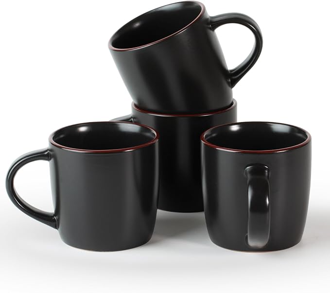 famiware Mercury Coffee Mugs 13 oz, Coffee Mugs Set of 4 with Handle, Ceramic Cups for Latte, Hot Tea, Cappuccino, Mocha, Cocoa, Black by Famiware