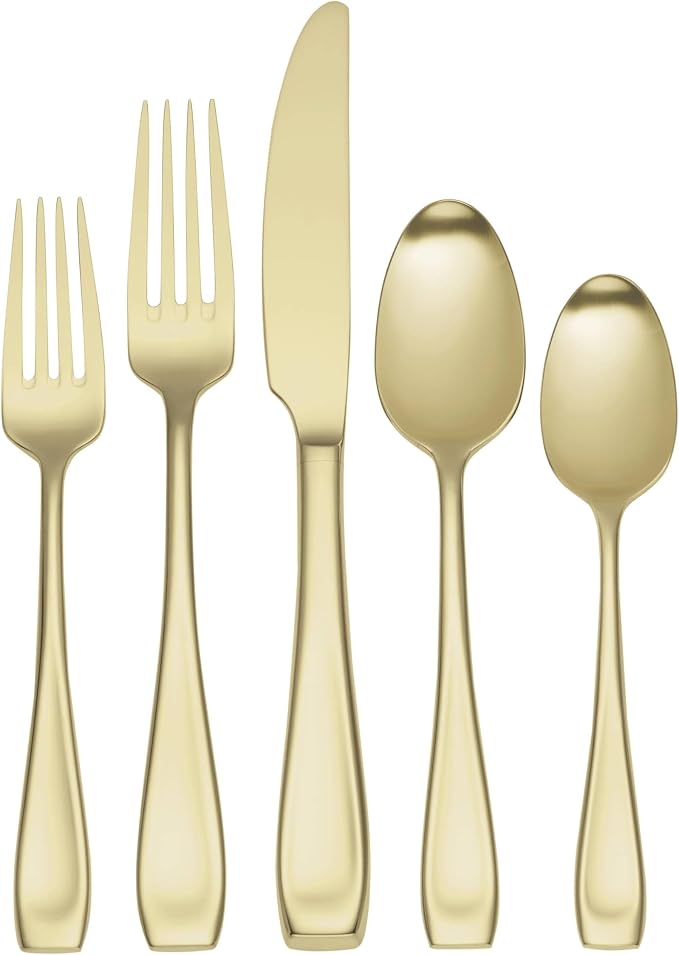 Oneida Moda Champagne Satin 20-Piece Silverware Set for 4, Flatware | satin finish, dishwasher safe | includes knives, forks, and spoons | cutlery set for kitchen and dining by Oneida