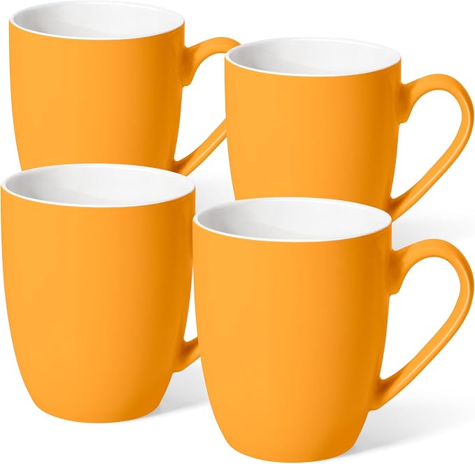 Urbanstrive 16 oz Large Coffee Mugs Set of 4 Ceramic Coffee Mug White Coffee Cups Tea Cups Idea Gift for Women Men House Warming Gifts New Home Office, Orange 4 Pack by Urbanstrive