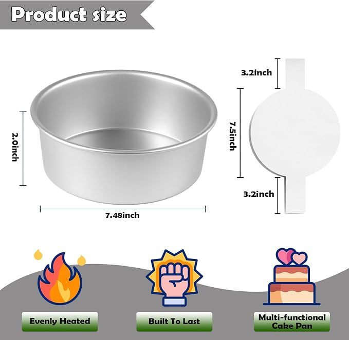 8 Inch Cake Pan Set of 2,Aluminum Round Layer Cake Baking Pans,No Coating Cake Pans Cake Mold, Mirror Finish Dishwasher Safe Cake Pans Sets for Baking - Image 2