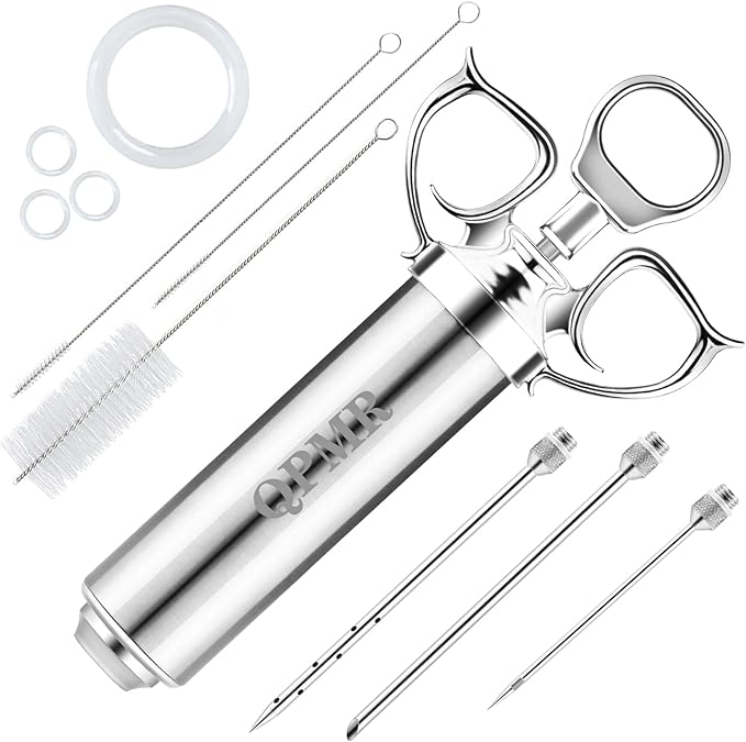 Meat Injector Syringe Kit, 2-oz Large Capacity Marinade Turkey Injector with 3pcs Stainless Steel Marinade Injector Needles for BBQ Grill Smoker & Turkey & Brisket