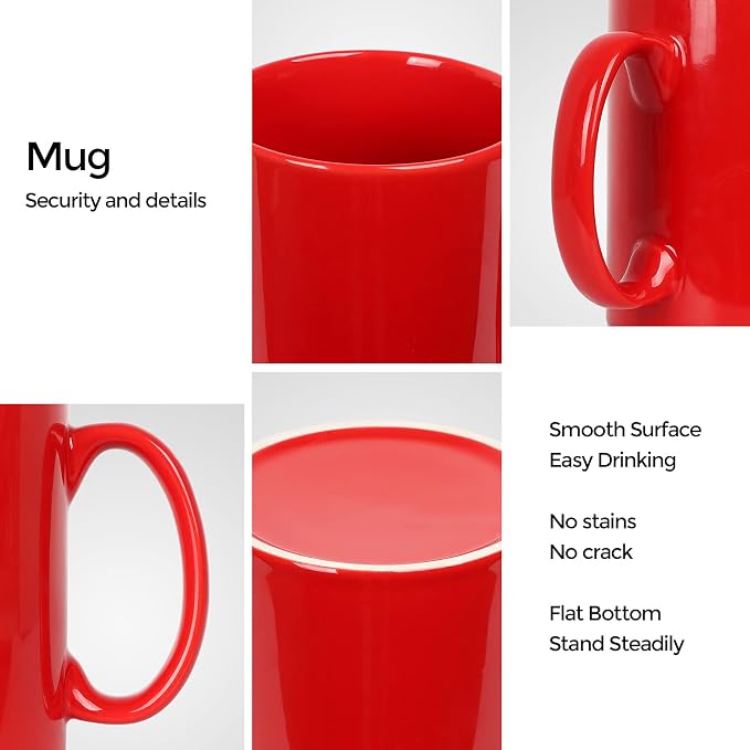 Large Coffee Mugs, 22 OZ(650ml) Extra Coffee Mug Set of 2, Smooth Ceramic Boss Cups, Big Capacity and Large Handle, for Dad Men, Red - Image 3