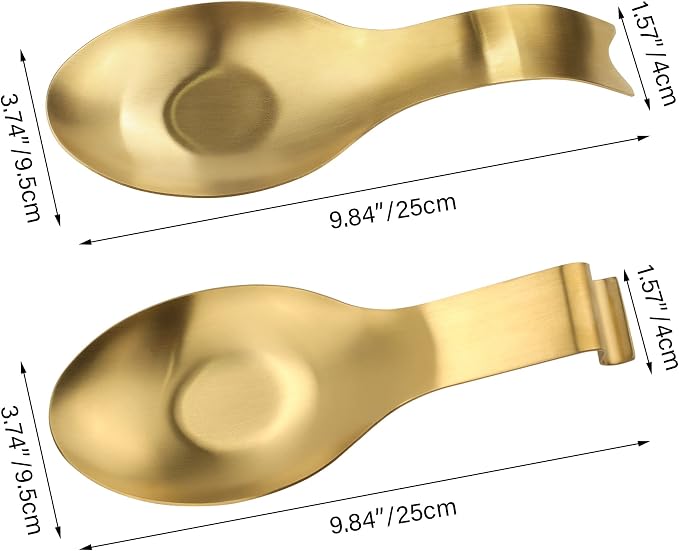 VanlonPro Stainless Steel Spoon Rest, Spatula Ladle Holder, Stainless Steel Utensil Spoon Rest Holder, Brushed Finish, Dishwasher Safe 9.8 x 3.7 Inch (Gold + Gold Fish Tail) - Image 2