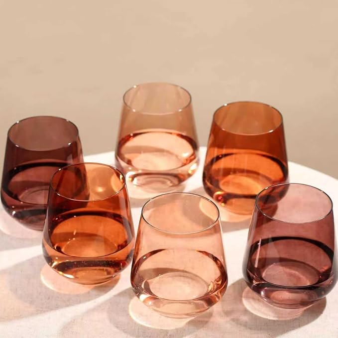 Venus Colored Stemless Wine Glasses Set of 6-17 oz Hand-Blown Crystal Colorful Glassware with no Stem, Multicolor Wine Glass for Wedding, Birthday, Housewarming Valentines's Day Gifts for Women by COMFIT