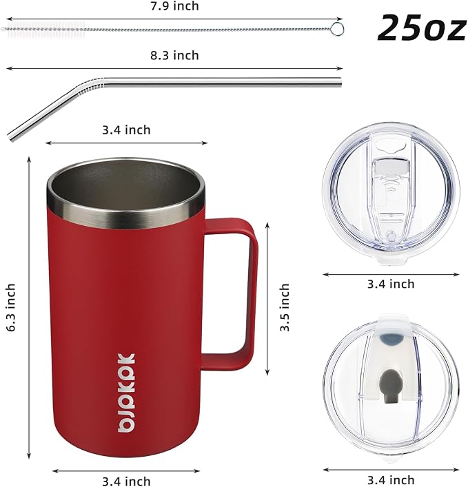 BJPKPK 25oz Insulated Coffee Mug with Handle, Stainless Steel Travel Mug | Keeps Drinks Hot & Cold, Double Wall Vacuum, 2 Lids Included, BPA-Free Coffee Tumbler for Home, Office & Travel - Image 5