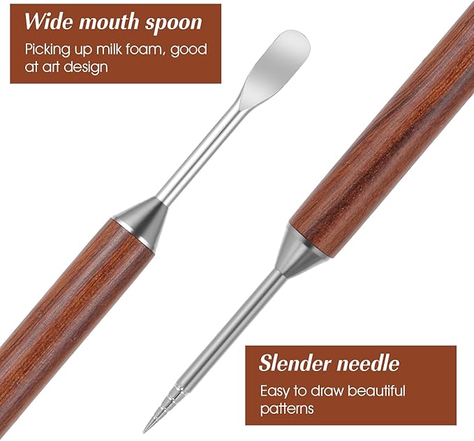 2Pcs Latte Art Pen Set, Coffee Drawing Tool, Stainless Steel Pen for Coffee, Dual-Ended Latte Art Tool, Barista Tools, Suitable for Coffee Drawing Making Enthusiasts