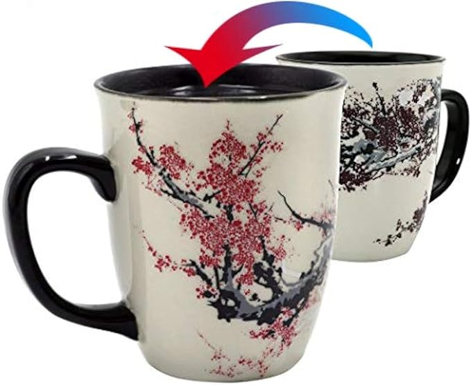 Color Changing Heat Sensitive Magic Funny Art Mug Large Coffee Tea Plum Blossom Porcelain Mugs for Women Mom grandma Gifts 16oz Black Change Glow Red Cups by Asmwo