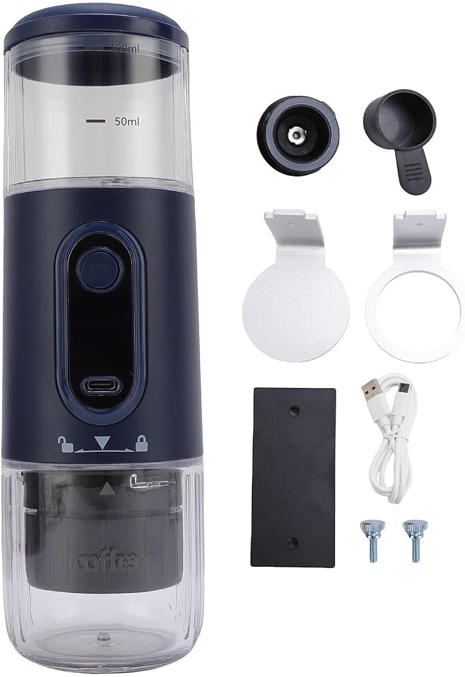 GOTOTOP Portable Coffee Machine, ABS Travel Coffee Maker with 2500mAh Rechargeable Battery, Capsule and Ground Compatible, 100ml for Camping Hiking Car Office (Navy Blue) - Image 6