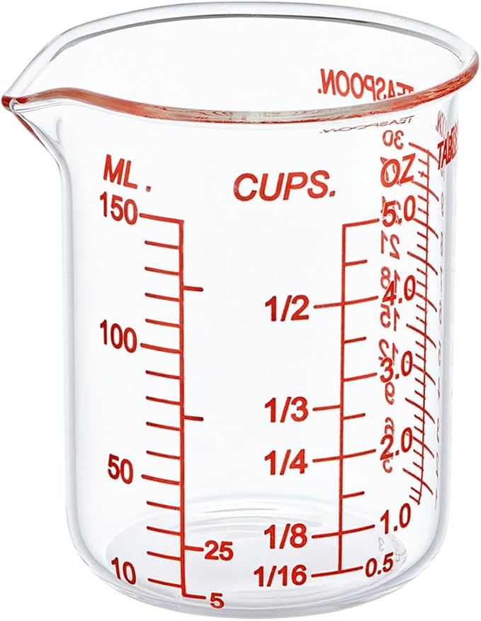 High Borosilicate Glass Measuring Cup-V-Shaped Spout，Glass Measuring Beaker for Kitchen or Restaurant, Easy to Read, 150 ML (5 Oz)-Single by AckersBORO33
