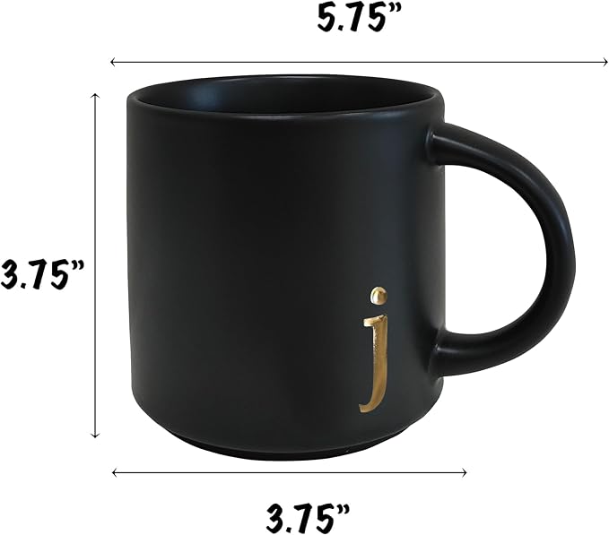 COLLECTIVE HOME Black Ceramic Coffee Mug, 15 oz Golden Monogram Tea Cup (j) | Personalized Halloween Mug with Gift Box, Dishwasher Safe, Birthday Present, Christmas Thanksgiving Mothers Day Gifts - Image 4