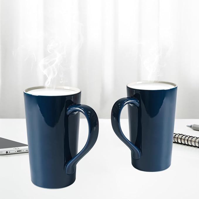 20 OZ Simple Pure Blue Mug (Set of 2) Plain Large Tall Ceramic Milk Tea Coffee Mug with Handle as A Gift for Dad Mom Friends, 2pcs - Image 5