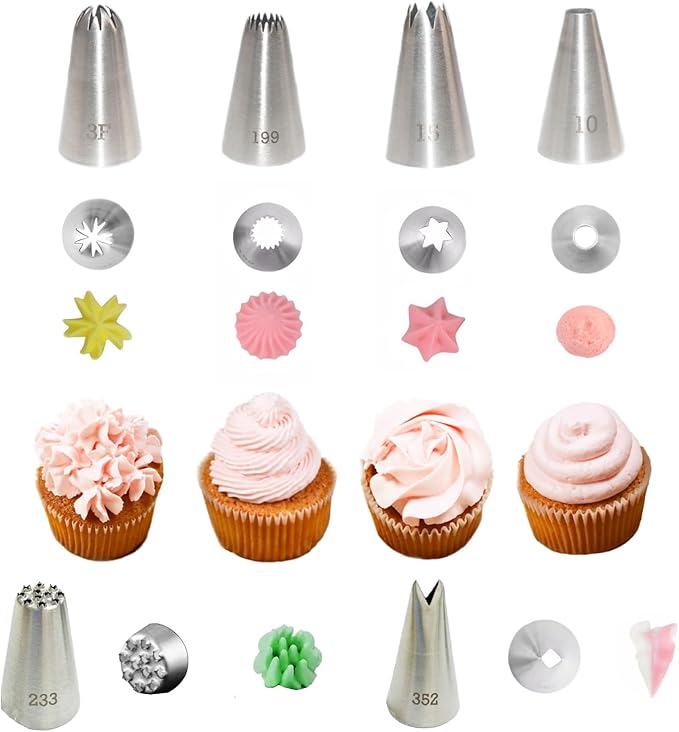 Piping Bags and Tips Set,11pcs Cake Decorating Kit with 2pcs Reusable Icing Pastry Bag, 6 Different Icing Bags Tips, 1 Piping Bag Coupler and 2 Frosting Bags Ties