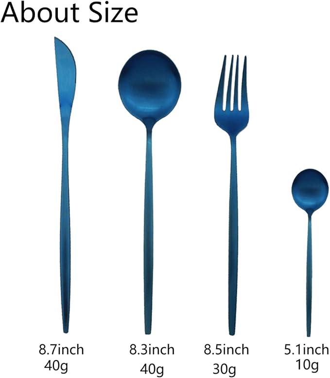 JASHII Silverware Set, 24-Piece Stainless Steel Flatware, Kitchen Utensil Set for 6, Tableware Cutlery - Matte Blue, Dishwasher Safe - Image 3