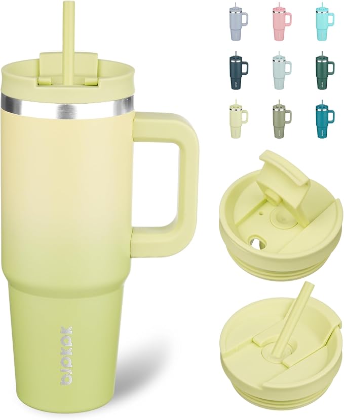 BJPKPK 30 oz Insulated Tumbler with Handle & Straw, Stainless Steel | Double Wall Vacuum Insulation, Leak Proof, BPA Free, Dishwasher Safe, Cupholder Friendly, Travel & Outdoor, Lime by BJPKPK