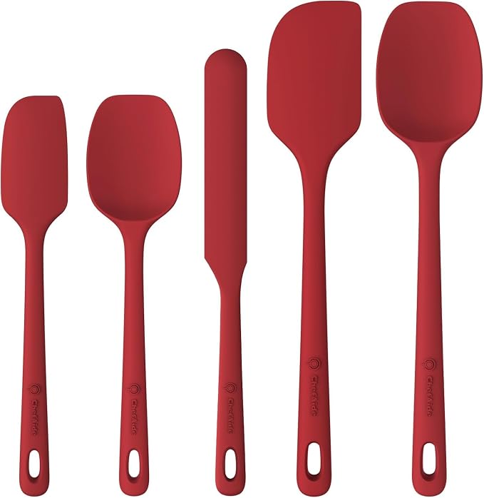 ChefAide 5 Pieces Silicone Spatula Set, Food Grade Rubber Spatula, Upgrade Strong Handle with Ergonomic Grip, Heat Resistant Up to 600°F for Nonstick Cookware, Cooking by ChefAide