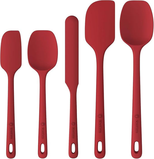 ChefAide 5 Pieces Silicone Spatula Set, Food Grade Rubber Spatula, Upgrade Strong Handle with Ergonomic Grip, Heat Resistant Up to 600°F for Nonstick Cookware, Cooking by ChefAide