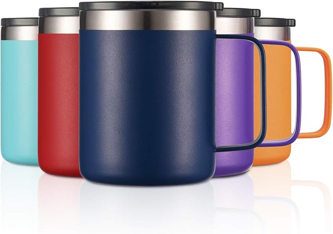 12 oz Insulated Travel Coffee Mug with Handle, Navy | Stainless Steel Coffee Tumbler with Lid, Double Wall Vacuum Thermal Cup for camping - Image 2