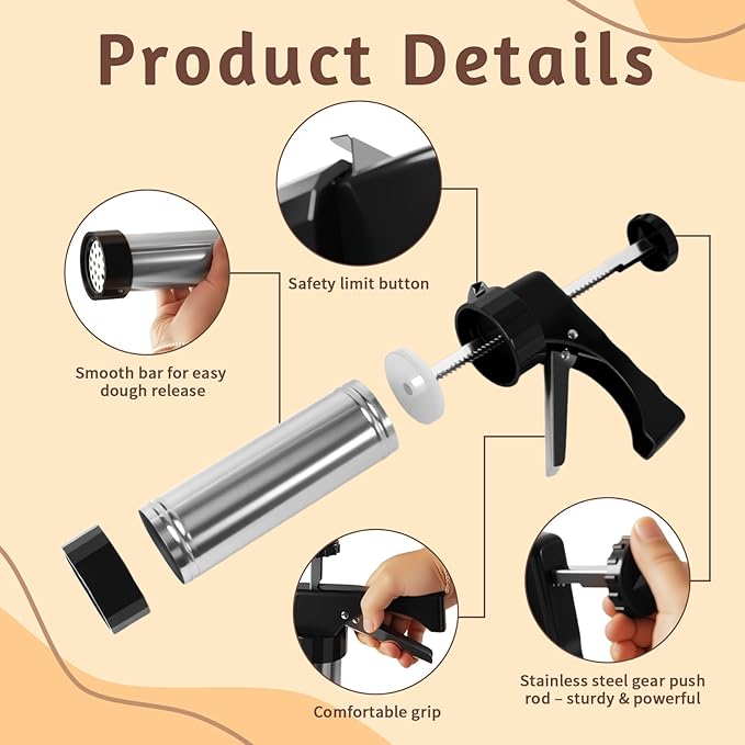 Stainless Steel Cookies Press Set, Churro Maker Machine, Cookie Press Gun Kit with 13 Cookie Discs, 8 Piping Tips and 2 Clean Brushes for DIY Biscuit/Cake Maker and Decorating Baking Supplies