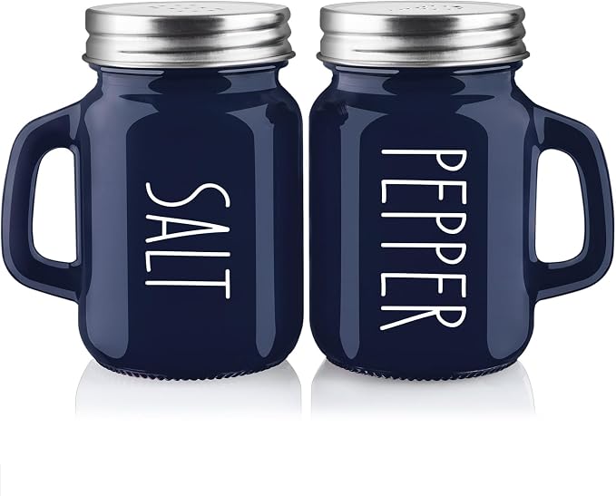 Navy Blue Salt and Pepper Shakers Set, 4 oz Cute Modern Glass Shaker Sets with Stainless Steel Lids, Blue Kitchen Decor and Accessories for Home Restaurants Weddings by ZOSUJO