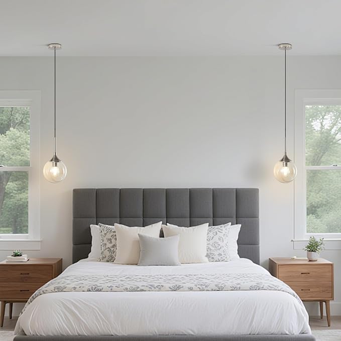 KCO Lighting 7.1" Amber Glass Pendant Light Brushed Nickel Pendant Lighting Modern Globe Pendant Light Mid Century Hanging Light Small Pendant Lights for Kitchen - Image 7