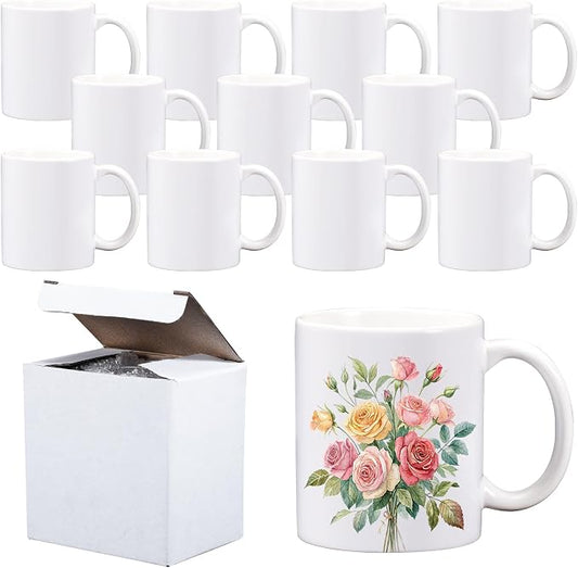 12 PACK 11 oz sublimation mugs with boxes White round handle tazas para 11oz ounce coffee cups for sublimation mug blanks bulk products by Unknown