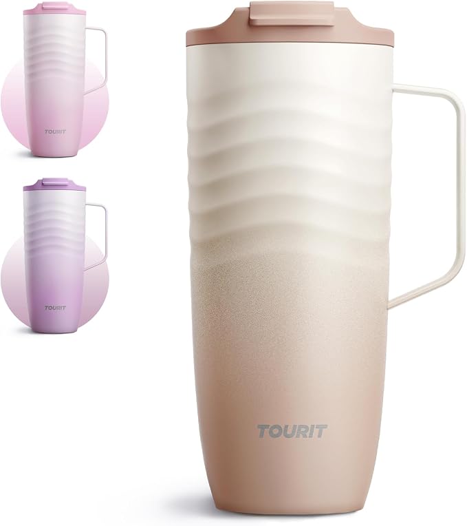 TOURIT 20oz Insulated Coffee Mug with Handle, Leak-Proof Travel Tumbler | 20oz · Side Handle · Ripple Grip · 6h Hot/12h Cold · Leak-Proof · Silicone Base · 304 Steel by TOURIT