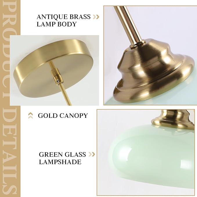 KCO Lighting Nordic Green Glass Pendant Light Dining Room Hanging Light Fixture Gold Brass Mid Century Modern Kitchen Island Lights - Image 3
