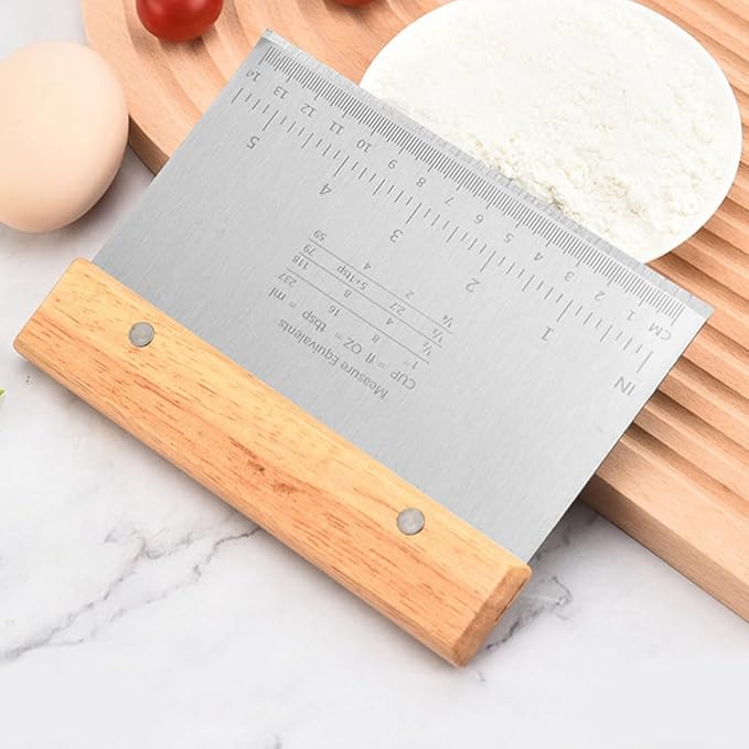 TIDTALEO 2pcs Stainless Steel and Wood Dough Cutter with Scale, Comfortable Handle, Multipurpose Kitchen Scraper Tool for Cutting Pizza and Dough, for Baking and Pastry Preparation - Image 7
