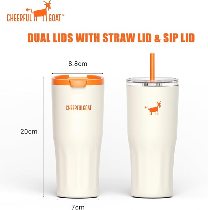 CHEERFUL GOAT Ceramic Lined Coffee Travel Mug – Stainless Steel Travel Coffee Tumbler with Ceramic Liner, with lid, 21 OZ Cup for Hot and Cold Water Coffee at Home, Office, or On the Go (White) - Image 3