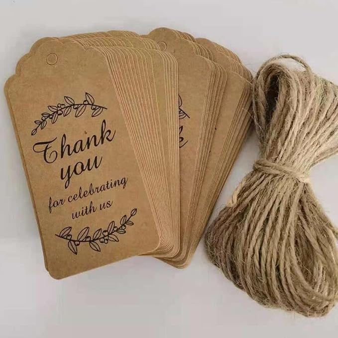 Kraft Paper Hanging Tags 100pcs 7.6x4.6cm Wavy Edge Thank You Tags with String for Baking Packaging and Wedding Decor - Image 4