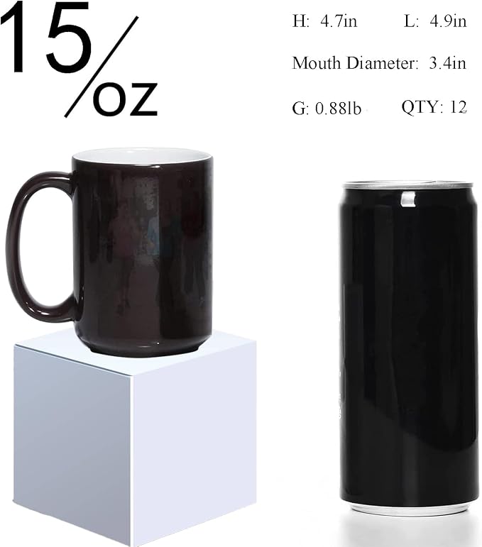 ABBSH Color Changing Mugs, Sublimation Mugs Black Color Changing Coffee Mugs Heat Sensitive Coffee Mugs Tazas Magicas Para Sublimacion 15 OZ With Box Set of 12 - Image 2