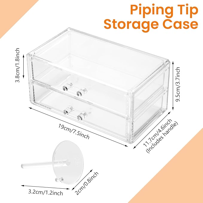Double Layer Piping Tip Box with 100 DIY Flower Nails 72 Small Piping Tips Drawer Baking Cake Supplies Decoration Tool Storage Box